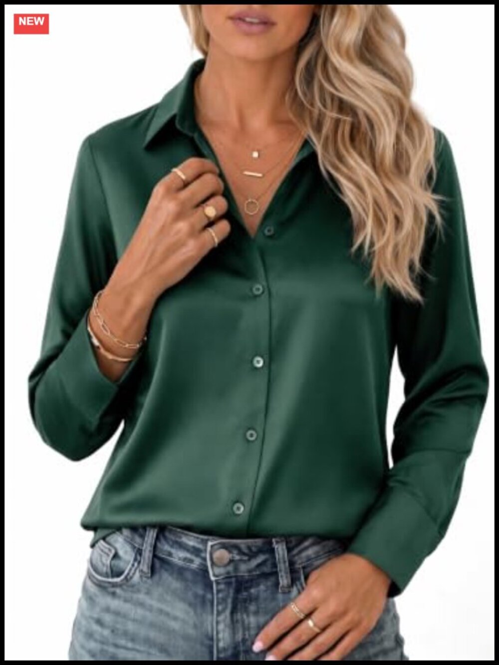 Silky Satin Button Down Collared Shirt Blouse Long Sleeve